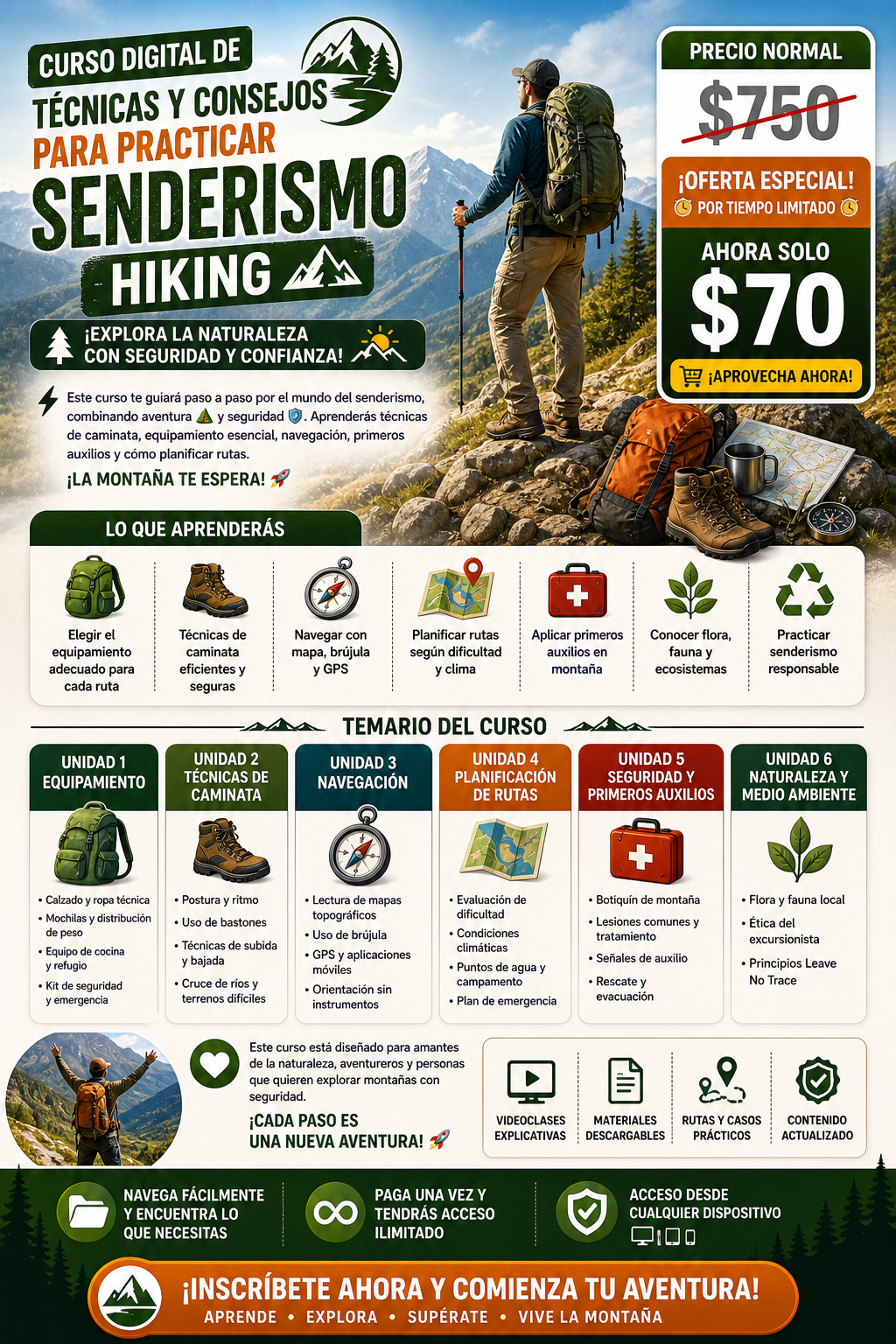 Curso Digital de Técnicas y Consejos para Practicar Senderismo Hiking